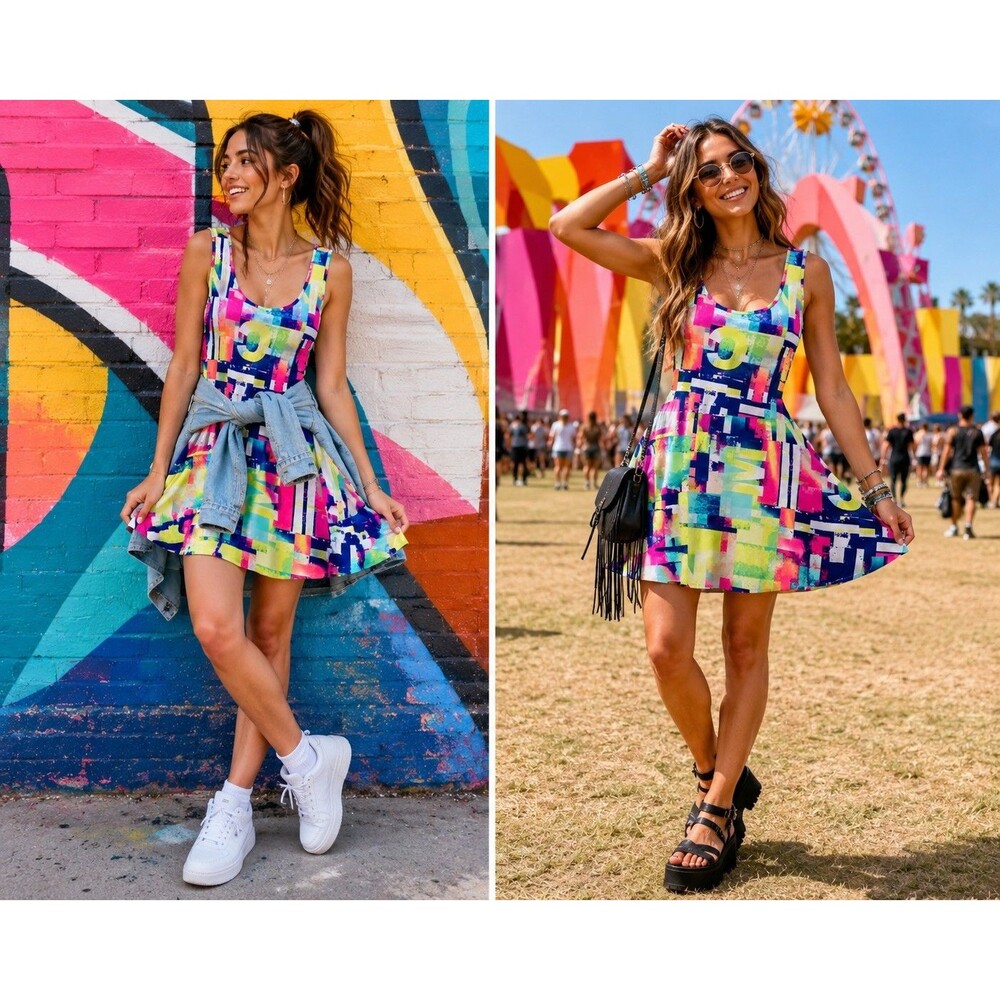 Nicki Minaj Juniors L Women M Graphic Fit & Flare Dress Y2K Pop Art Skater Doll